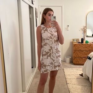White & tan floral mini dress